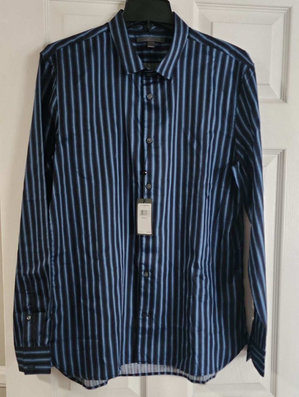 John Varvatos Ross Slim Fit Men's Blue Striped Long-Sleeve Dress Shirt